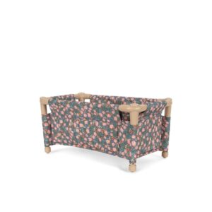 złożone łóżeczko turystyczne dla lalek w kwiatki