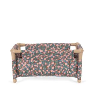 złożone łóżeczko turystyczne dla lalek w kwiatki