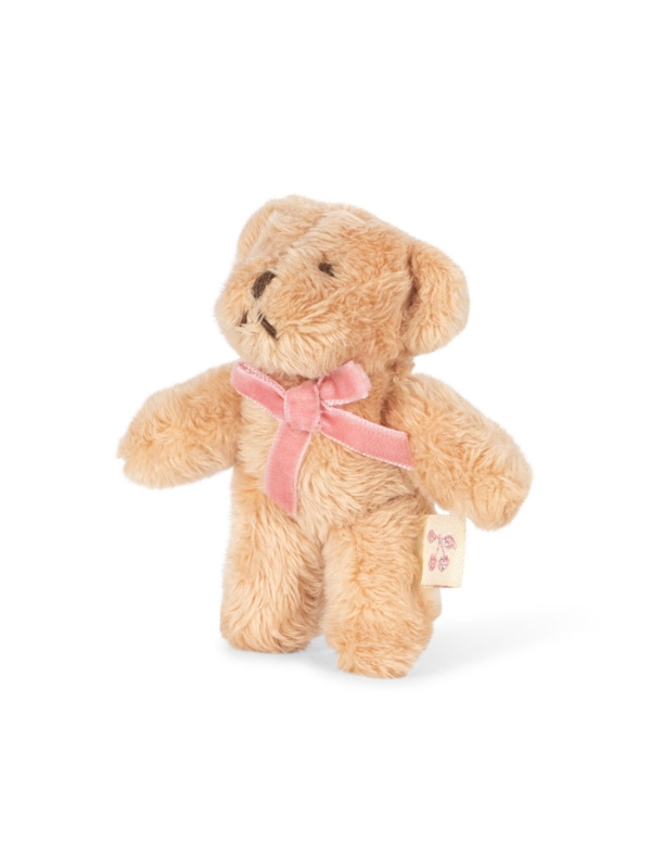 beżowy miś z różową kokardką